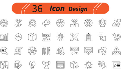 Thirty six line icons for business and marketing