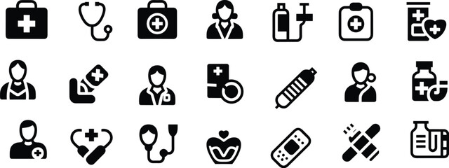 Modern Medical Icon Set: Essential Healthcare Symbols for Design Projects