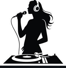Female DJ Silhouette Performing on Turntables