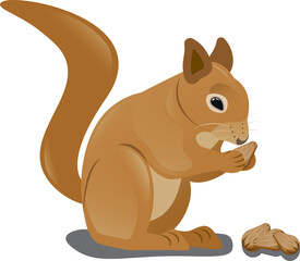 Illustration of a Squirrel Eating Almond Nuts