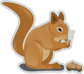 Illustration of a Squirrel Eating Almond Nuts