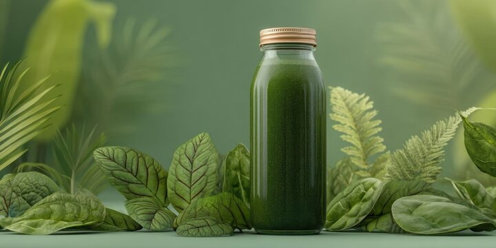 Organic Seaweed Green Smoothie Bottle with Leaves for Superfood Boost
