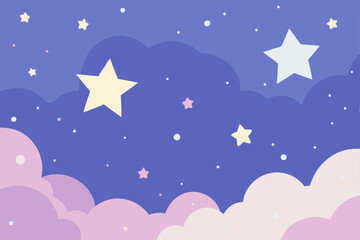 Fototapeta premium Dreamy Night Sky Pastel Clouds, Stars, and Twinkling Lights Background