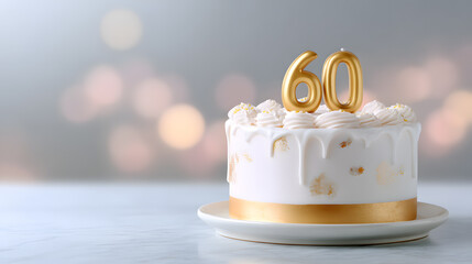 60th Birthday Cake on light background template with copy space	