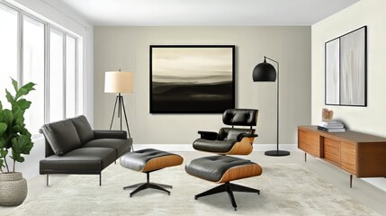 Living room with coordinated recliner and lamp layout