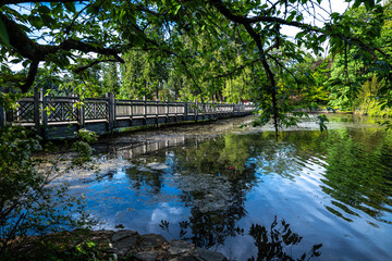 Wooden Bridge over Crystal Springs Lake in Portland, Oregon