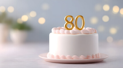 Festive 80th Birthday Cake on light background template with copy space