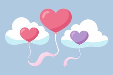 Sweetheart Balloons Floating Among Clouds A Charming Valentine's Day Illustration