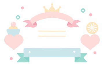 Princess Theme Design Elements Cute Pastel Hearts, Crown, and Banners for Royal Projects