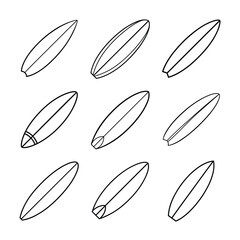Surfboard Outline Vector – Summer Beach Sport Line Art Doodle for Surf and Ocean Design Projects