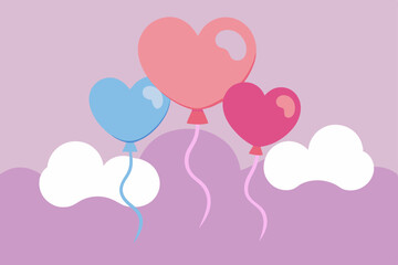Sweet Heart Balloons Floating in a Pastel Sky A Lovely Illustration