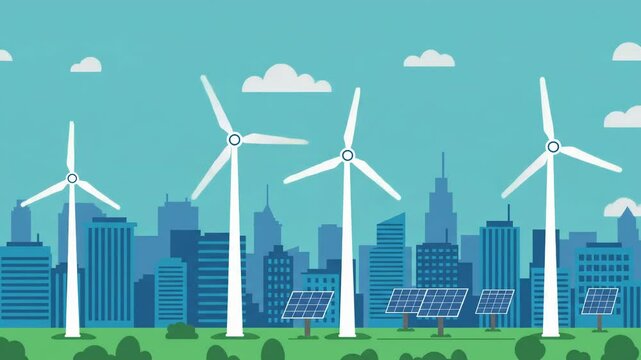 Sustainable Cityscape: Wind Turbines and Solar Panels