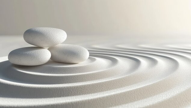 Three white stones atop a sand mandala