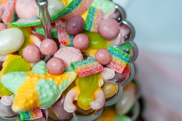Candy bar multi-tiered table with marmalade and dragees