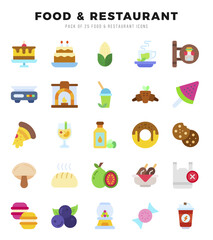 Food and Restaurant Flat icons collection. 25 icon set in a Flat design.