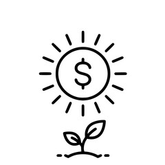 Fototapeta premium Vector illustration of a sun rays with dollar sign icon, outline style - summer income, financial growth, or seasonal sales boost concept