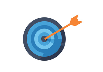 A blue bullseye target has an orange arrow lodged in the center