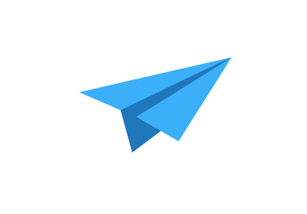 Naklejka premium A blue paper airplane soaring against a plain white background