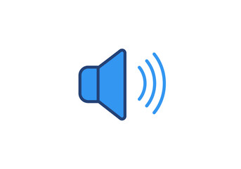 A blue speaker icon with curved lines indicating sound set against a white background