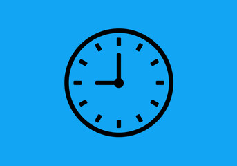 A clock illustration shows the time at 900 against a blue background