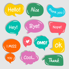 speech bubbles colored doodles set vector with dialog text