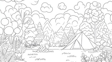 Fototapeta premium Black and white camping scene in a forest.