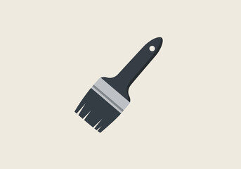 A gray paintbrush angled slightly with a hole on the handle against a beige background