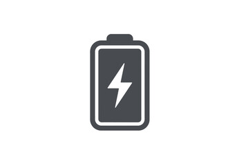 A grey battery icon is outlined in white and contains a white lightning bolt inside