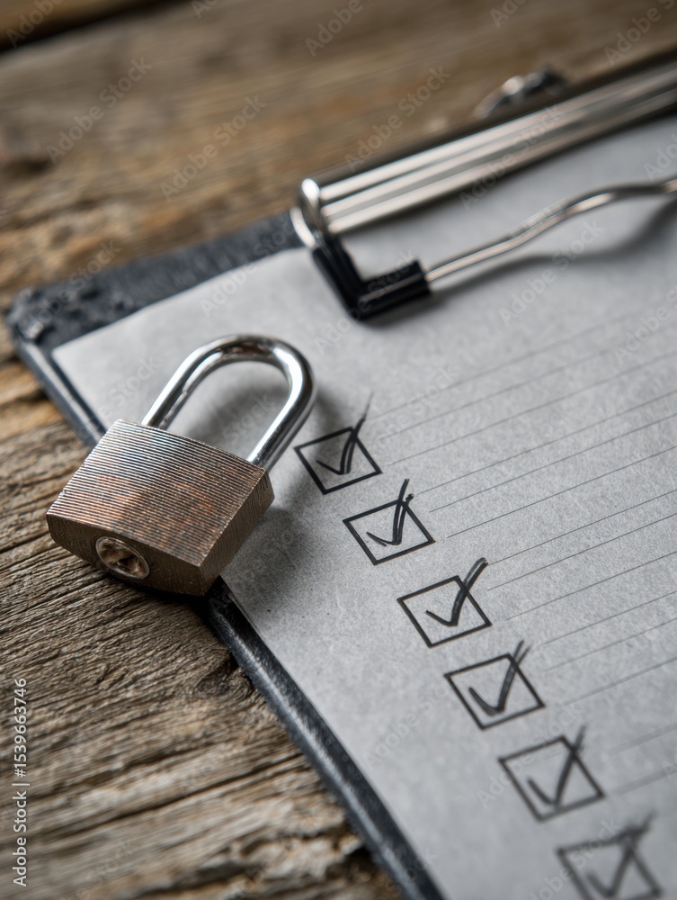 Aufkleber Essential Password Hygiene Checklist on a Clipboard With a Lock and Checkmarks for Secure Digital Practices