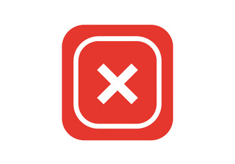 A red rounded square with a white border and a white X shape in the center
