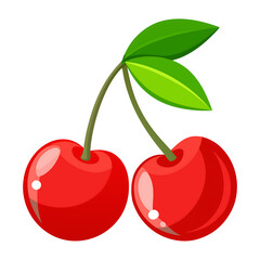 Red cherry fruits with attached leaves, illustrated in a clean design, AI Generated          
