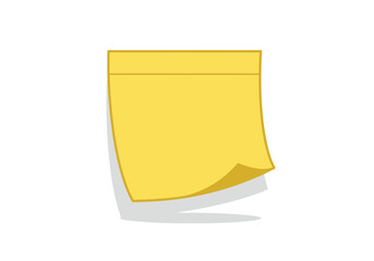 A yellow sticky note with a curled corner casts a shadow on a white background