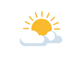 A yellow sun icon obscured by two white clouds with pale blue edges