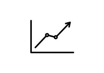 An upwardspointing graph with two dots and axes indicates growth or increase