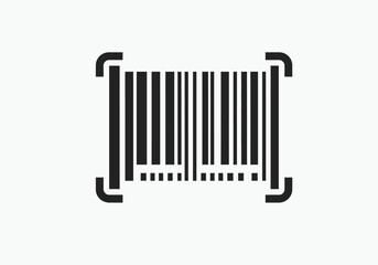 Barcodelike design with black bars dashes and corner brackets on white