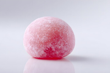 Close-up of Pink Mochi Rice Cake Isolated On White