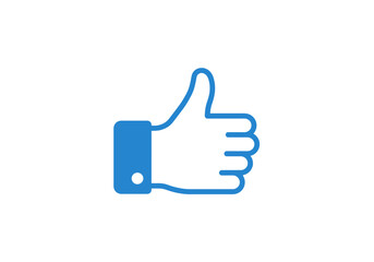 Blue thumbs up symbol outlined in blue with a solid blue thumb area and white background