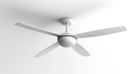 White ceiling fan with four blades against a white background.