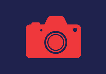 Red camera icon with dark blue lens on a dark blue background