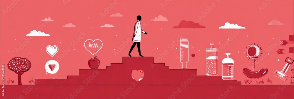 Poster steps to start a new health habit illustrated through a visual ladder concept featuring activities a