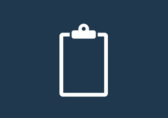 White clipboard outline on a dark blue background simple graphic