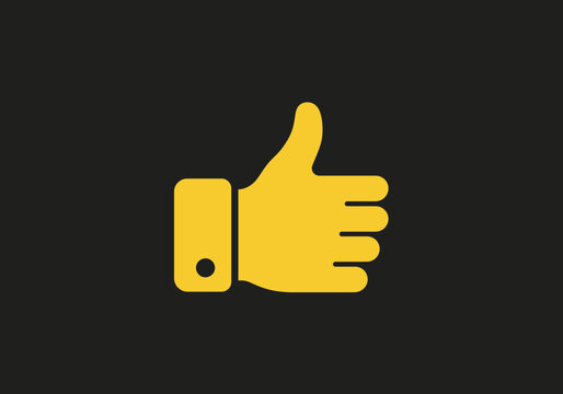 Yellow thumbsup hand gesture symbol on a dark gray background