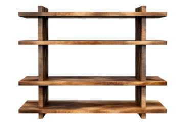 Bookshelf with multiple shelves designed for home or office use to display books, decor, and collectibles isolated on a transparent background for versatile application