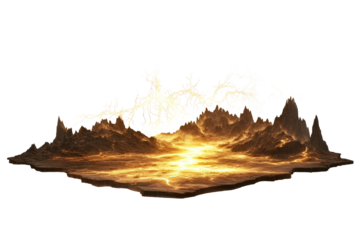 Striking landscape filled with glowing lightning and electrifying energy illuminating a rugged terrain