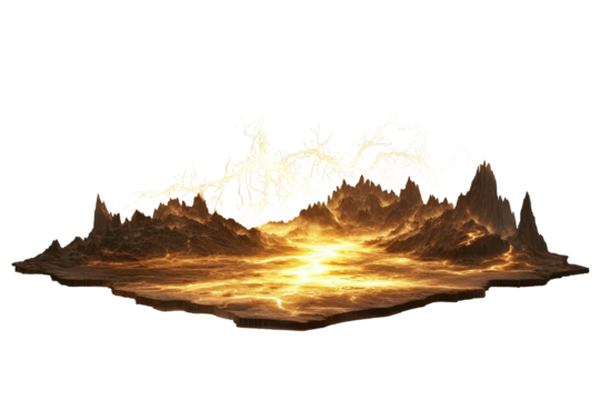 Striking landscape filled with glowing lightning and electrifying energy illuminating a rugged terrain