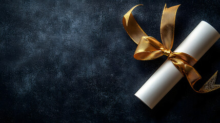 Graduation Essentials: Diploma Scroll with Gold Ribbon on Dark Surface
