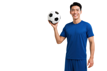 Football Player's Portrait: A spirited football player, clad in a vibrant blue uniform, exudes confidence as he poses with the iconic football, embodying athleticism and the thrill of the game.