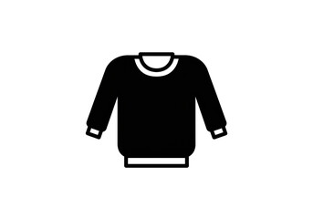 A black and white graphic of a sweater with long sleeves and a round neck on a white background