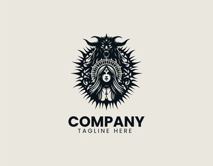Fototapeta premium A sinister unholy woman with demonic features and dark aura in an occult-inspired vector logo design