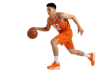 Basketball Player Dribbling: An athlete is in motion, dribbling a basketball with focus and intensity, in a moment of dynamic energy and athletic prowess.